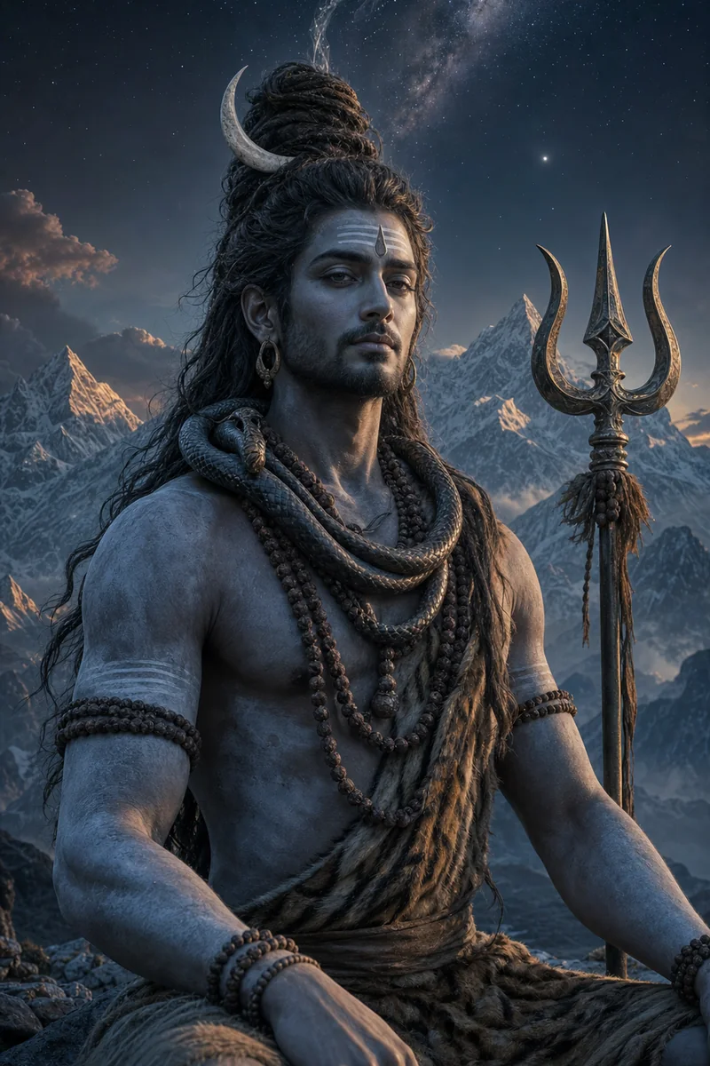 Cinematic portrait of Shiva in Himalayan stillness